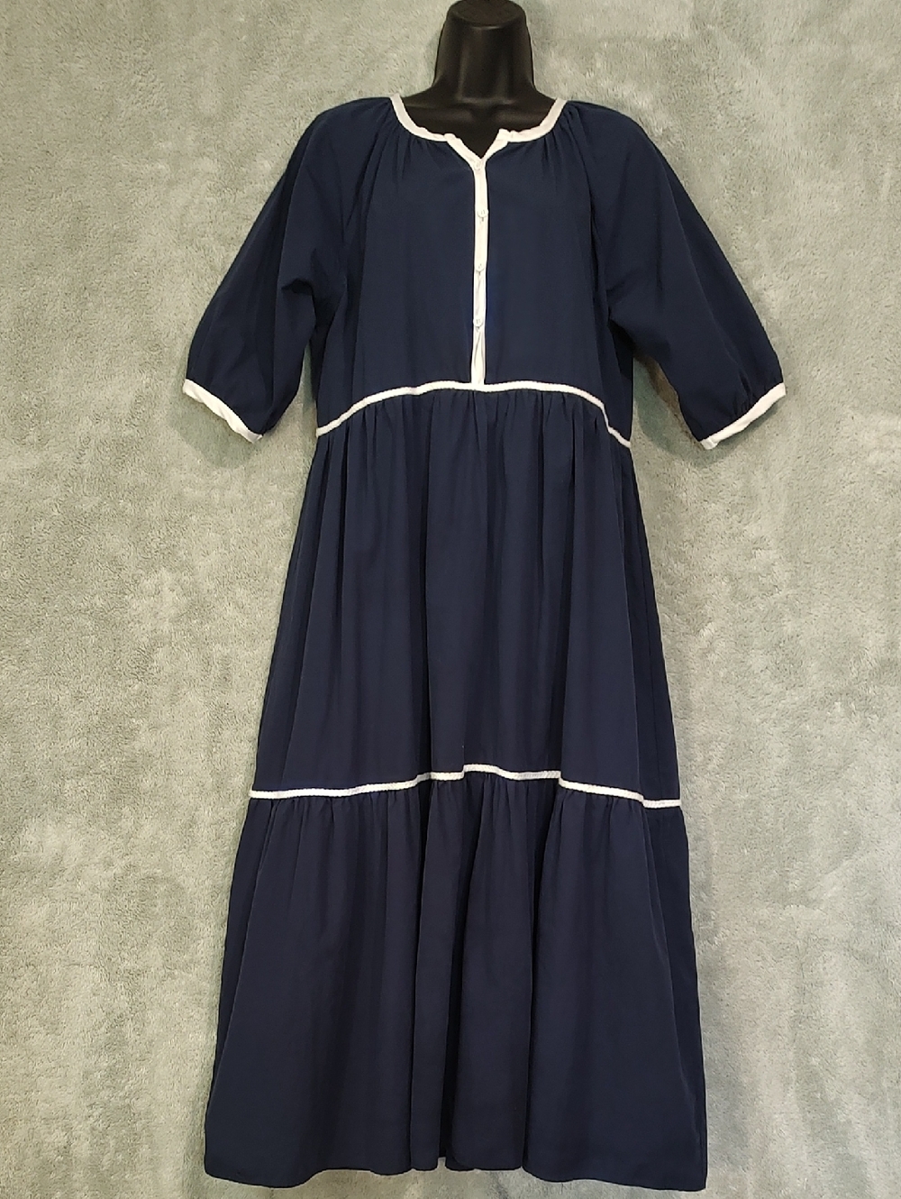 Source Unknown Navy Maxi Dress with White Trim